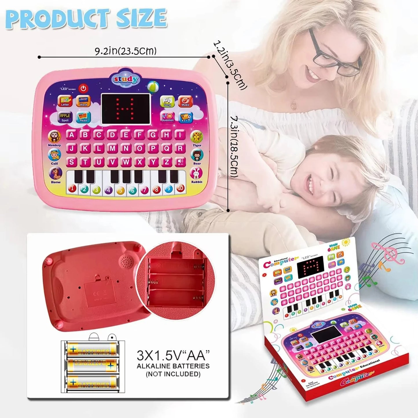 Kids’ Early Learning Tablet Toy with LED Screen – Educational Music & Alphabet Machine (3+ Years)