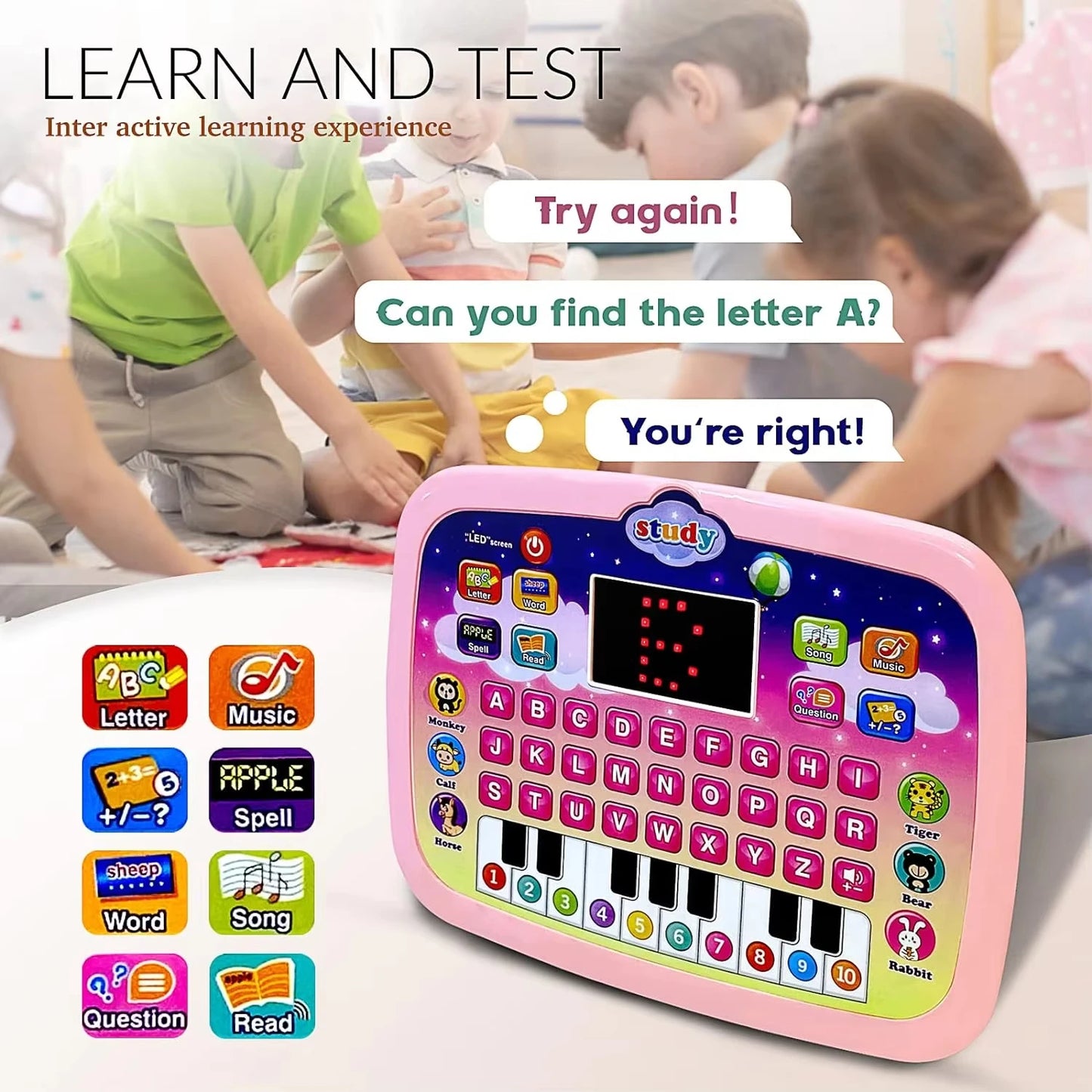 Kids’ Early Learning Tablet Toy with LED Screen – Educational Music & Alphabet Machine (3+ Years)