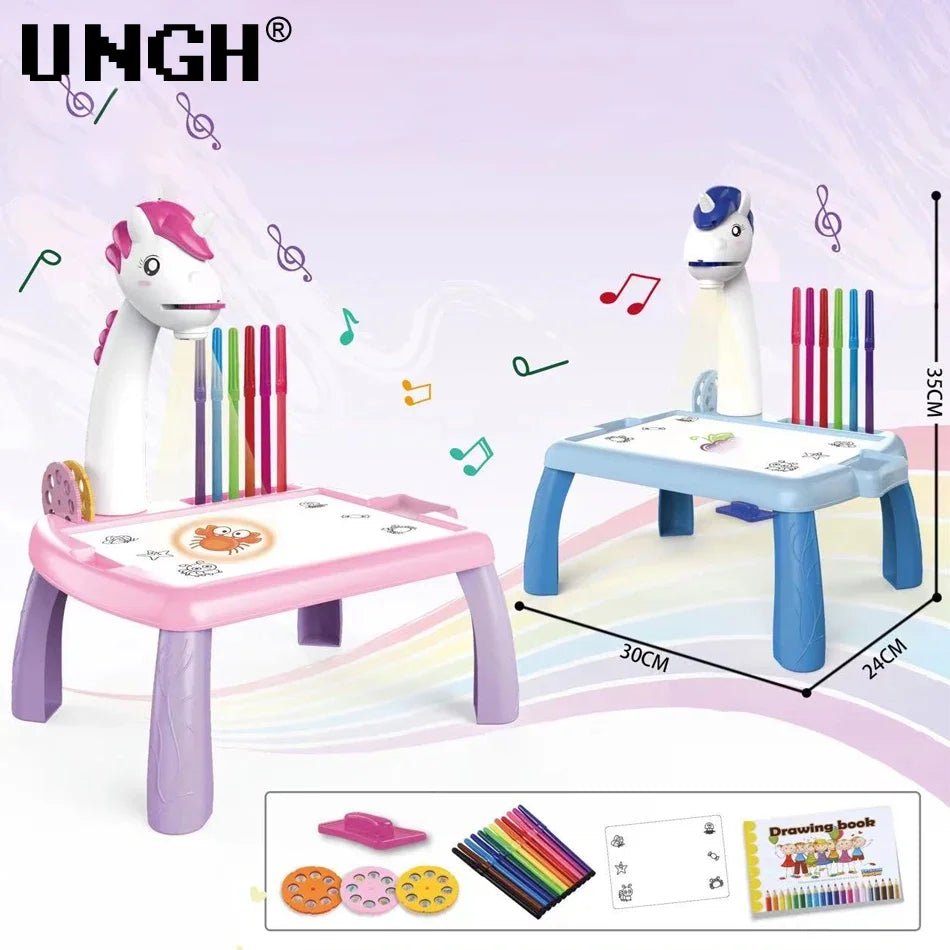 Children’s LED Projector Painting Table – Educational Drawing Desk with Paint Tools