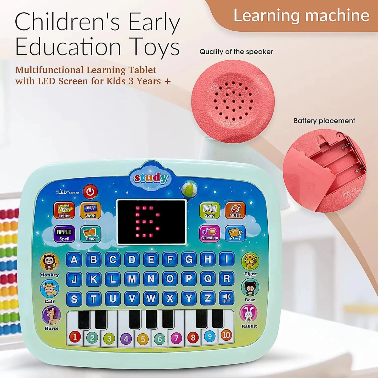 Kids’ Early Learning Tablet Toy with LED Screen – Educational Music & Alphabet Machine (3+ Years)