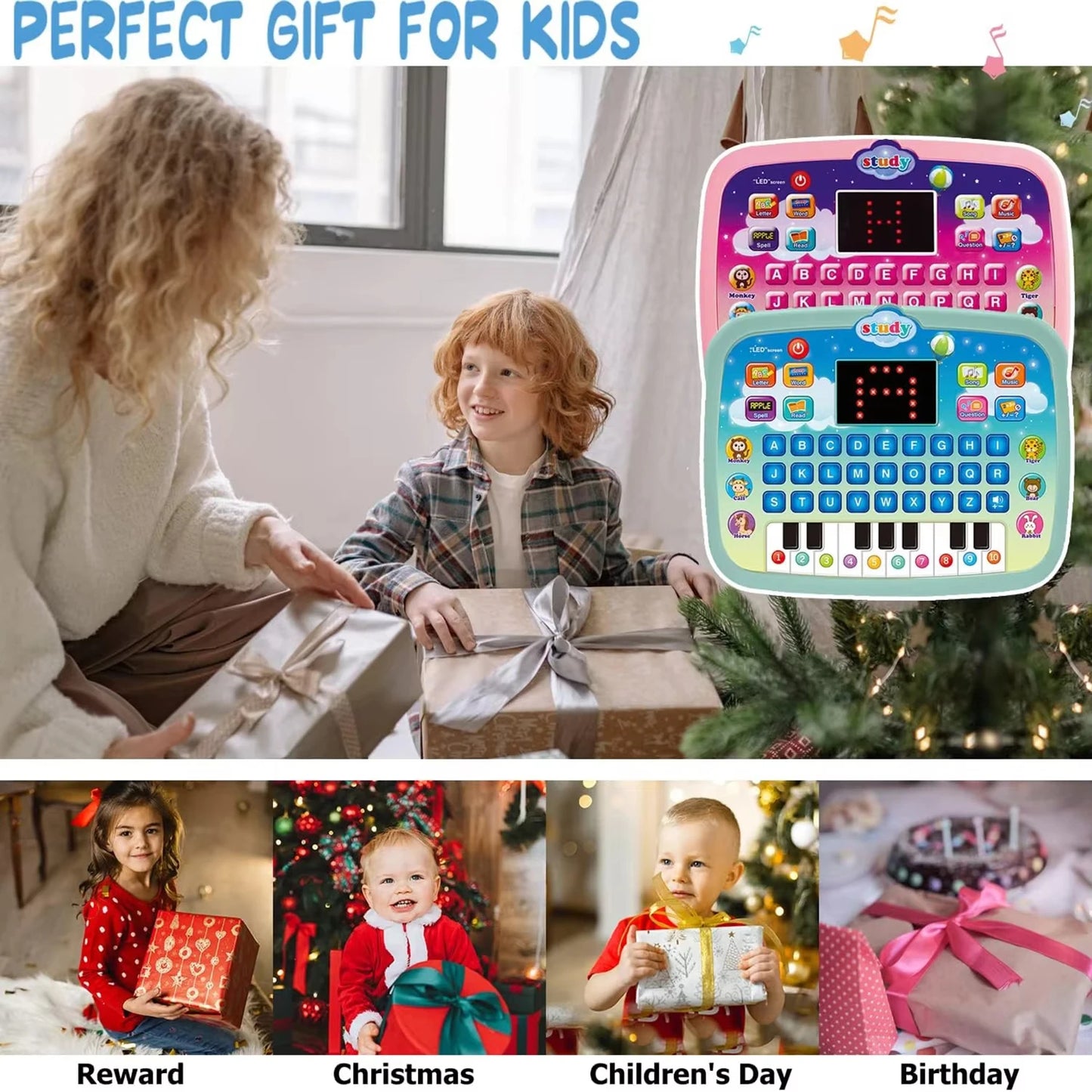Kids’ Early Learning Tablet Toy with LED Screen – Educational Music & Alphabet Machine (3+ Years)