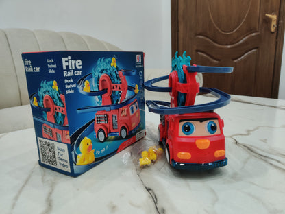 🚒 Fire Rail Truck with Ducks – Musical Light-Up Toy Car with Track & Ducklings (3+ Years)