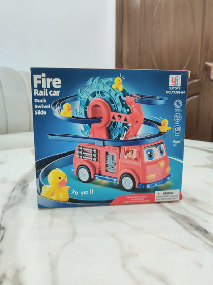 🚒 Fire Rail Truck with Ducks – Musical Light-Up Toy Car with Track & Ducklings (3+ Years)