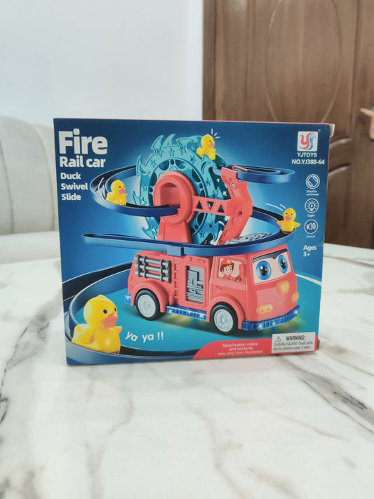 🚒 Fire Rail Truck with Ducks – Musical Light-Up Toy Car with Track & Ducklings (3+ Years)