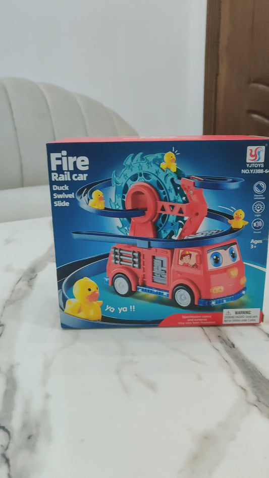 🚒 Fire Rail Truck with Ducks – Musical Light-Up Toy Car with Track & Ducklings (3+ Years)